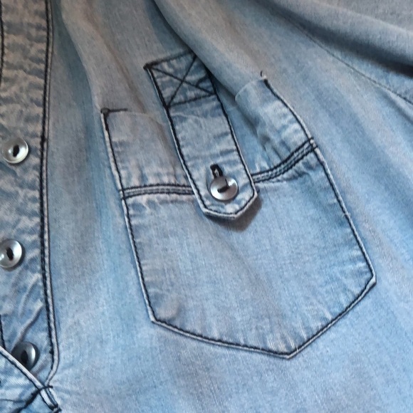 Chambray Belted Popover Boho Shirt Dress XS - Picture 2 of 7